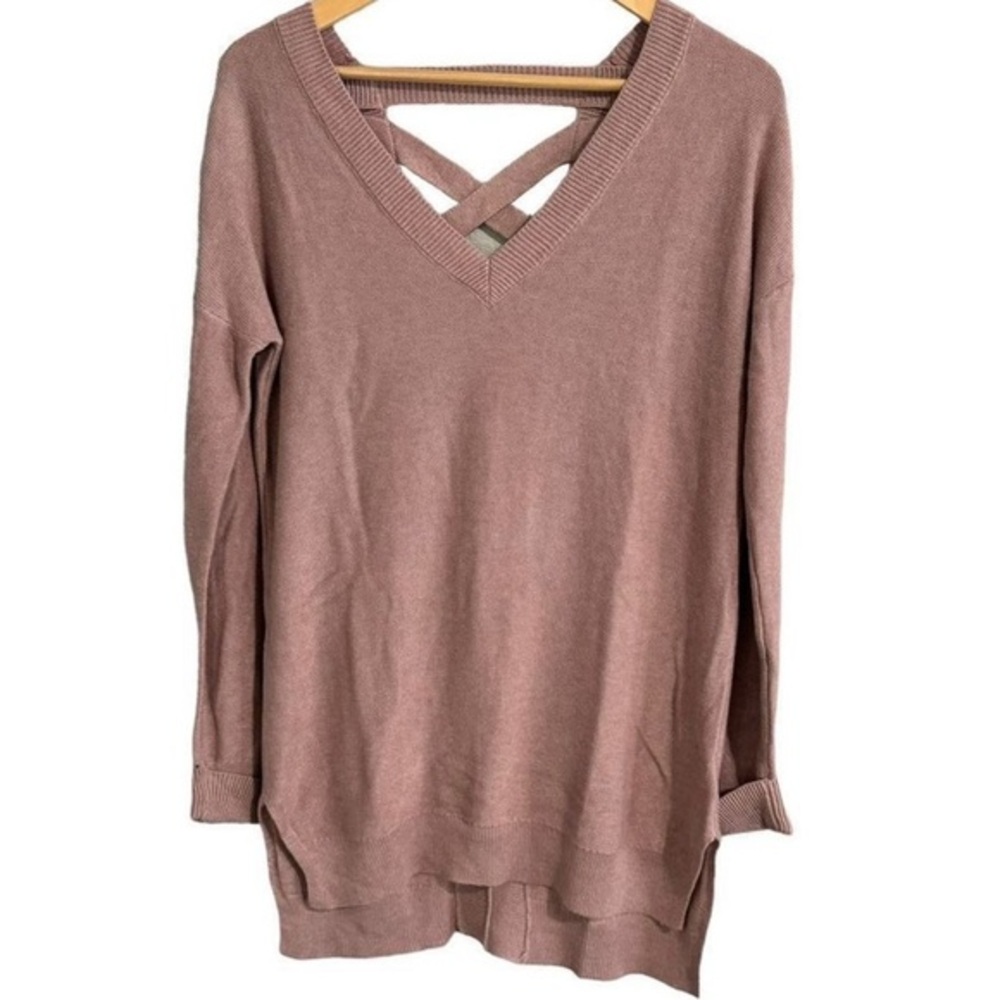 BETWEEN ME & YOU Pink Purple V-Neck Criss-Cross Back Sweater
